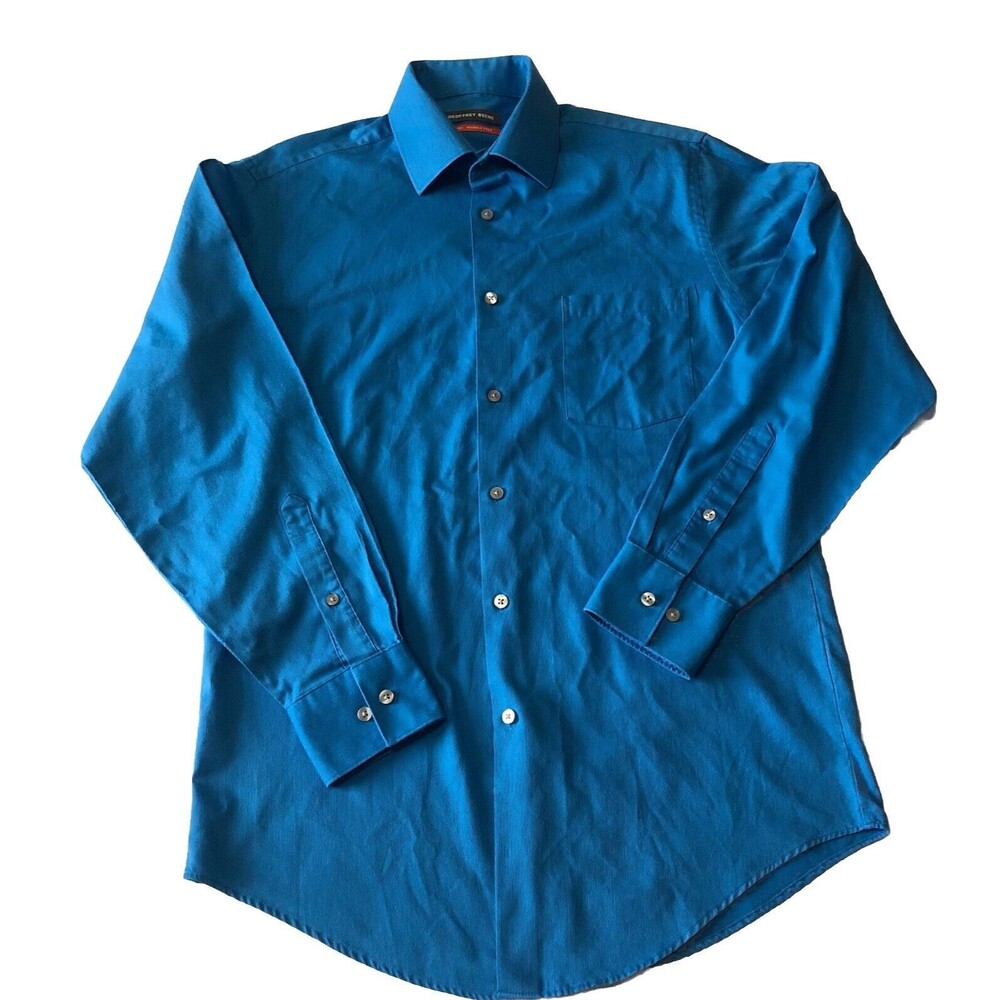 Geoffrey Beene Mens Shirt Geometric Fitted Wrinkle Free L/S  Blue Size 15